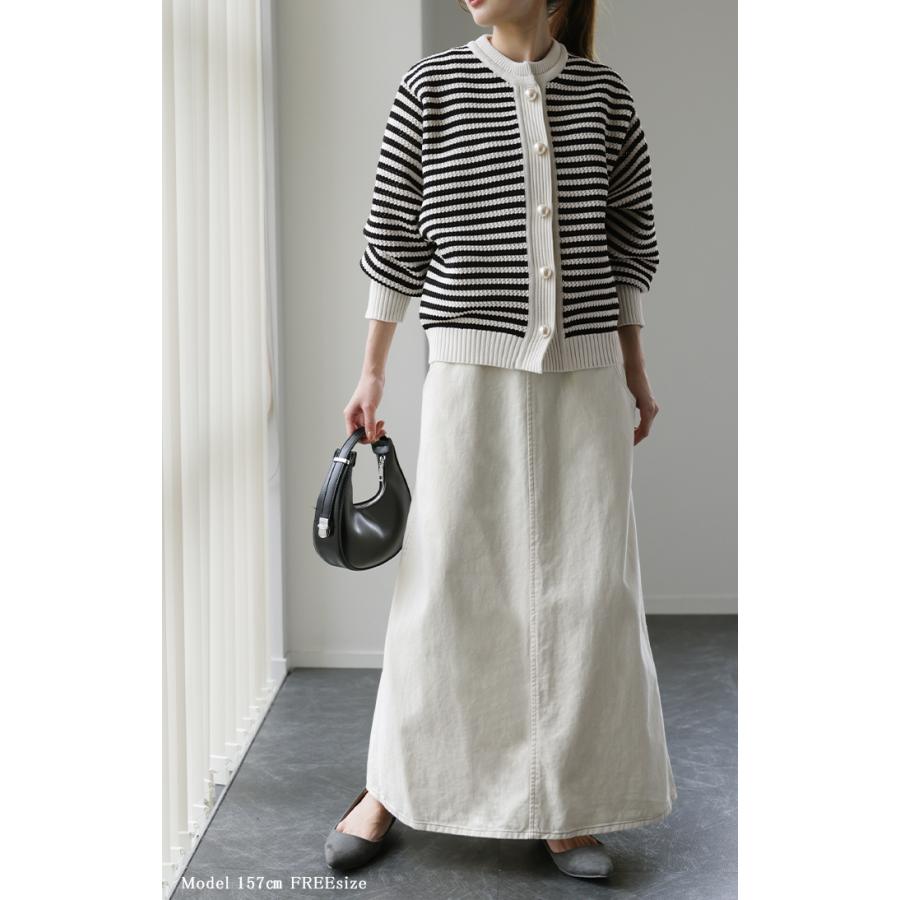 カーディガン レディース トップス ボーダー パール 長袖 ショート ぽわん袖 ニット ライトニット タイムセールSW | HUG.U | 06