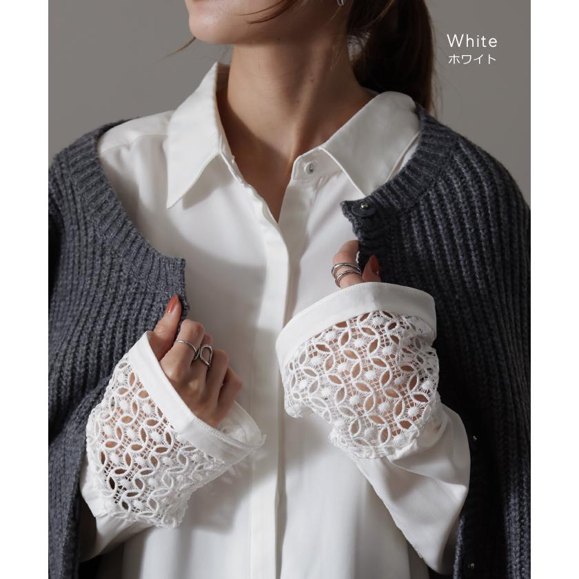 シャツ レース 袖 トップス レディース レイヤード チュニック シフォン ブラウス レースインナー | HUG.U | 13