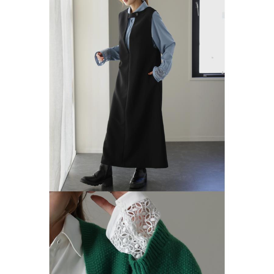 シャツ レース 袖 トップス レディース レイヤード チュニック シフォン ブラウス レースインナー | HUG.U | 17