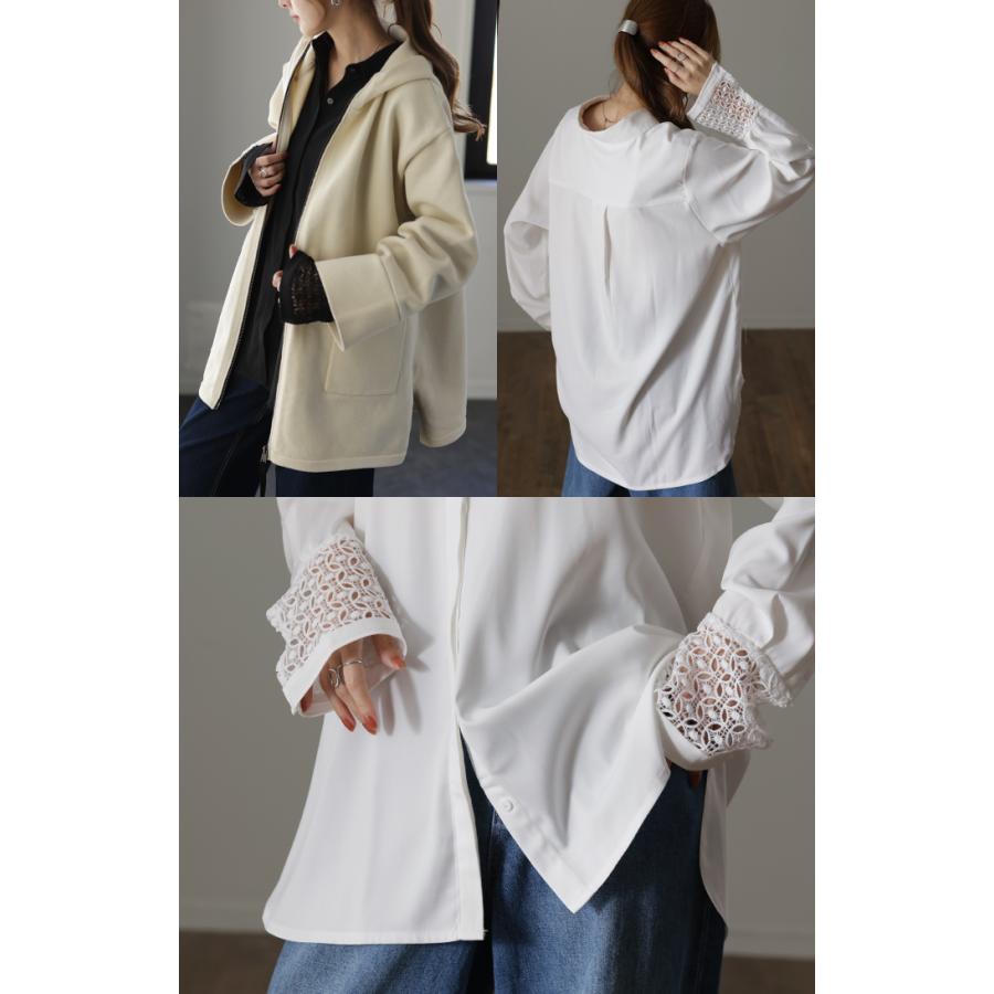 シャツ レース 袖 トップス レディース レイヤード チュニック シフォン ブラウス レースインナー | HUG.U | 18