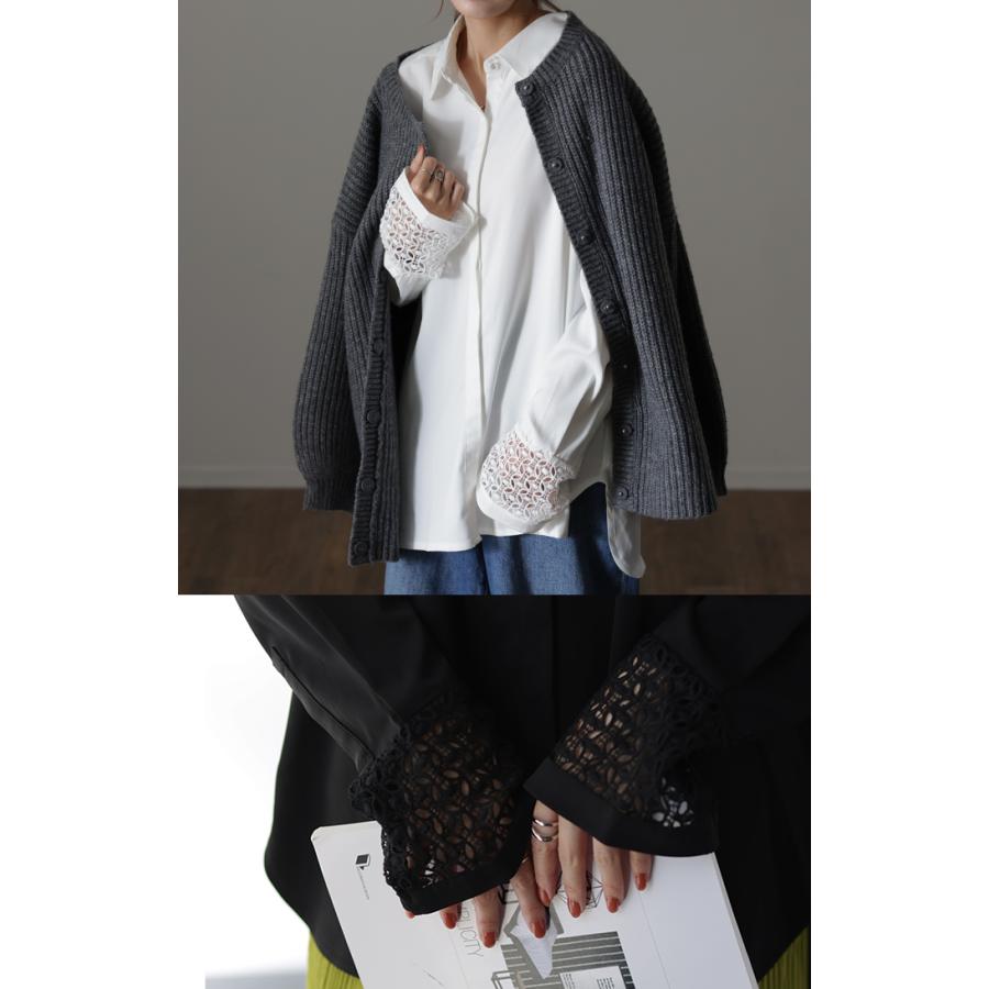 シャツ レース 袖 トップス レディース レイヤード チュニック シフォン ブラウス レースインナー | HUG.U | 05