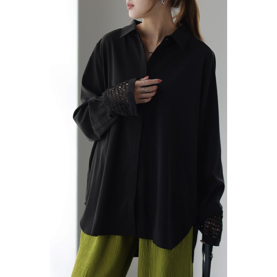 シャツ レース 袖 トップス レディース レイヤード チュニック シフォン ブラウス レースインナー | HUG.U | 09
