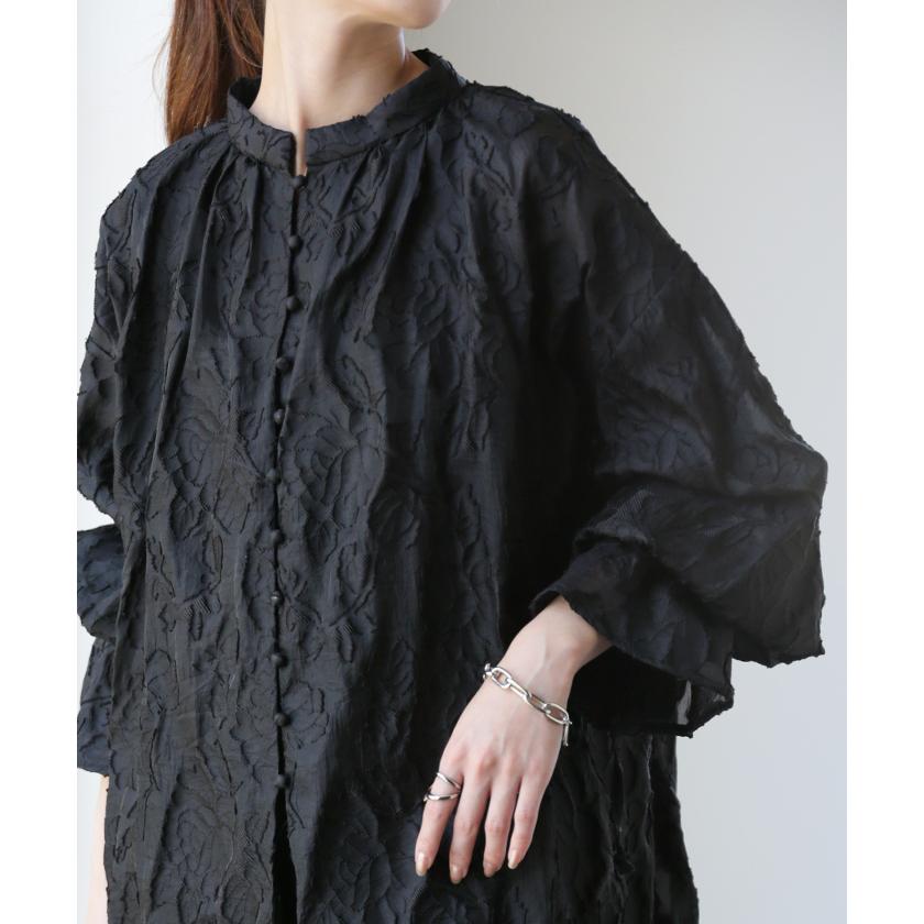 チュニック レディース ワンピース トップス ブラウス ジャガード シアー シャツ ロングシャツ 花柄 レース 長袖 羽織 | HUG.U | 12