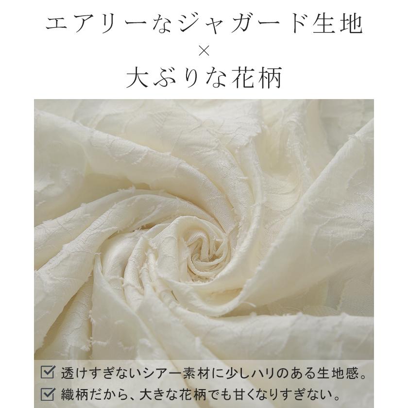 チュニック レディース ワンピース トップス ブラウス ジャガード シアー シャツ ロングシャツ 花柄 レース 長袖 羽織 | HUG.U | 05