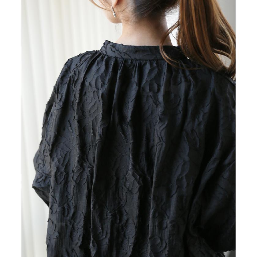 チュニック レディース ワンピース トップス ブラウス ジャガード シアー シャツ ロングシャツ 花柄 レース 長袖 羽織 | HUG.U | 07