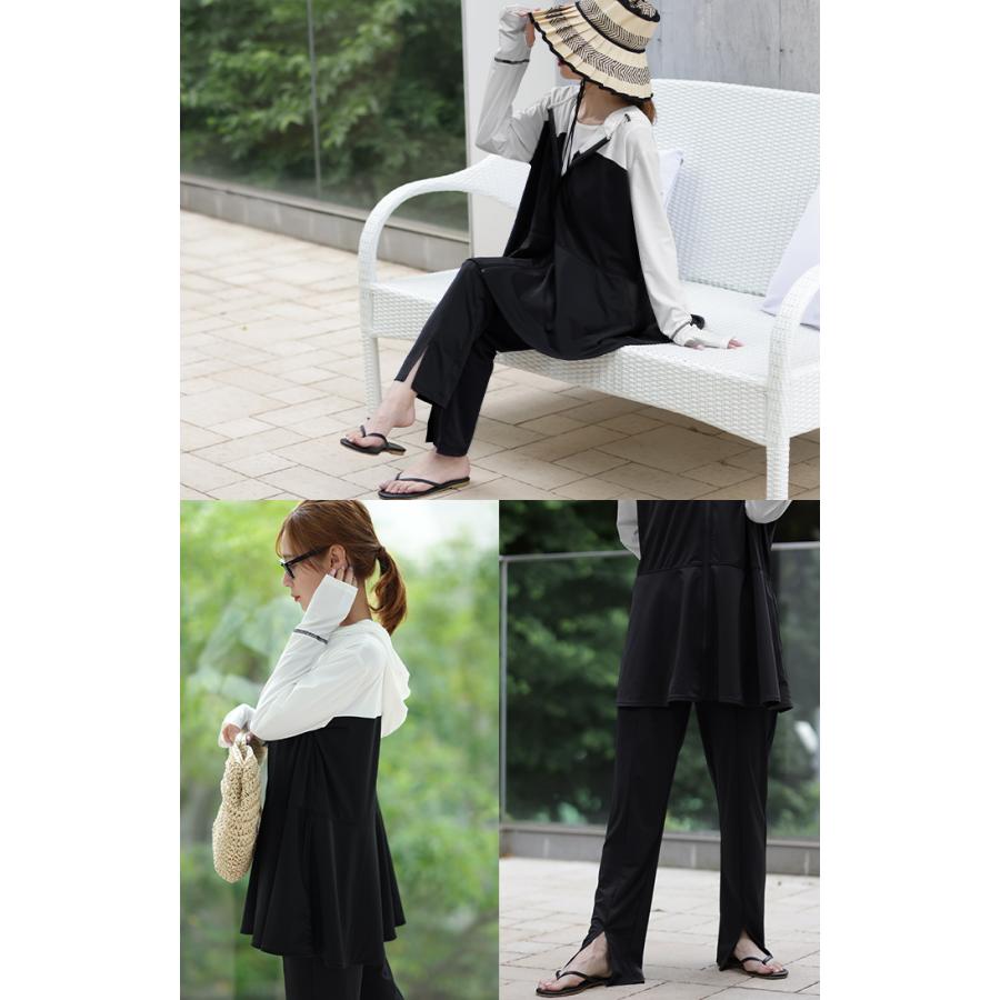 ラッシュガード レディース パーカー 2点セット パンツ 長袖 フレアパンツ トップス 体型カバー アウター 指穴 ボトムス ストレッチ 春 夏 | ブランド登録なし | 19