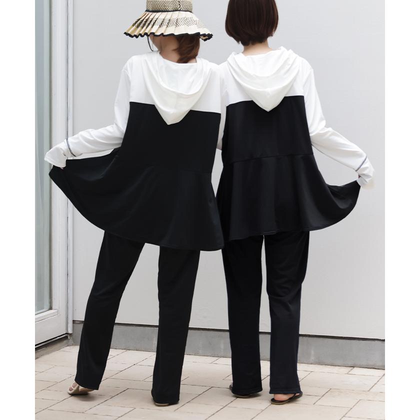 ラッシュガード レディース パーカー 2点セット パンツ 長袖 フレアパンツ トップス 体型カバー アウター 指穴 ボトムス ストレッチ 春 夏 | ブランド登録なし | 06