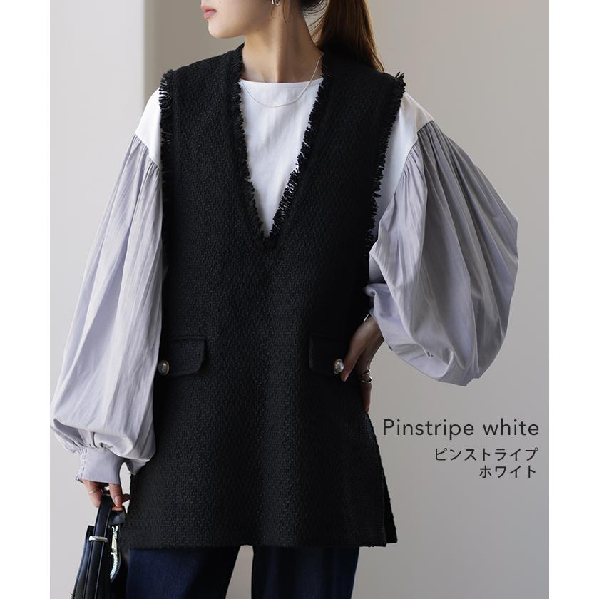 ブラウス レディース トップス ぽわん袖 カットソー きれいめ ロンT 異素材 シャツ バルーン袖 パフスリーブ | HUG.U | 15