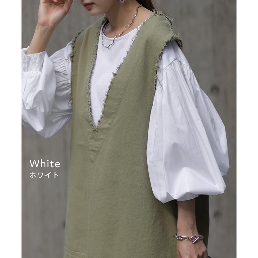 ブラウス レディース トップス ぽわん袖 カットソー きれいめ ロンT 異素材 シャツ バルーン袖 パフスリーブ | HUG.U | 20