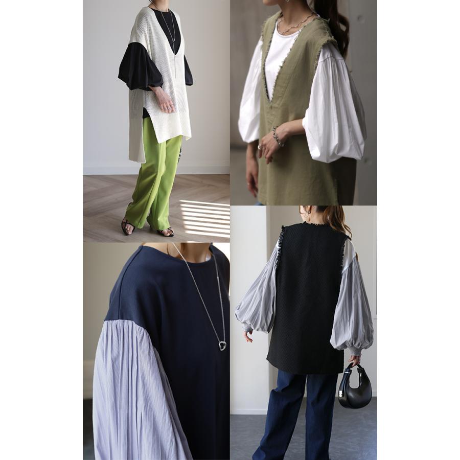 ブラウス レディース トップス ぽわん袖 カットソー きれいめ ロンT 異素材 シャツ バルーン袖 パフスリーブ | HUG.U | 23