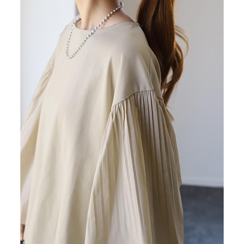 ブラウス レディース トップス ぽわん袖 カットソー きれいめ ロンT 異素材 シャツ バルーン袖 パフスリーブ | HUG.U | 08