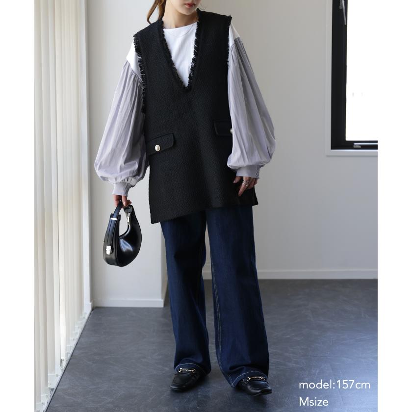 ブラウス レディース トップス ぽわん袖 カットソー きれいめ ロンT 異素材 シャツ バルーン袖 パフスリーブ | HUG.U | 10