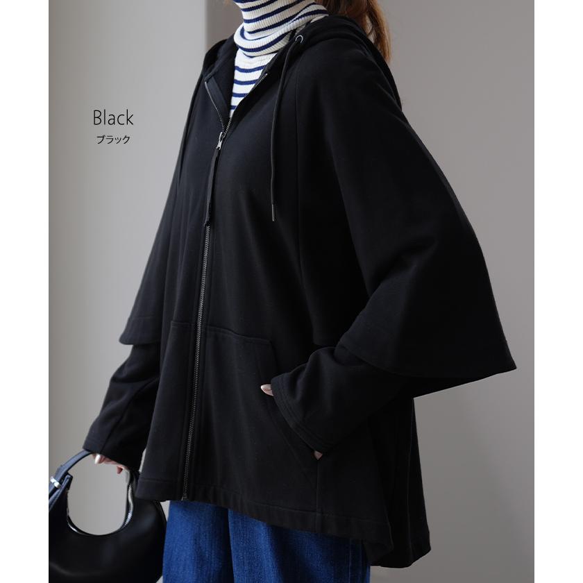パーカー レディース アウター 2way 長袖 七分袖 トップス スウェット 二の腕カバー ライトアウター ケープ 羽織 | HUG.U | 18