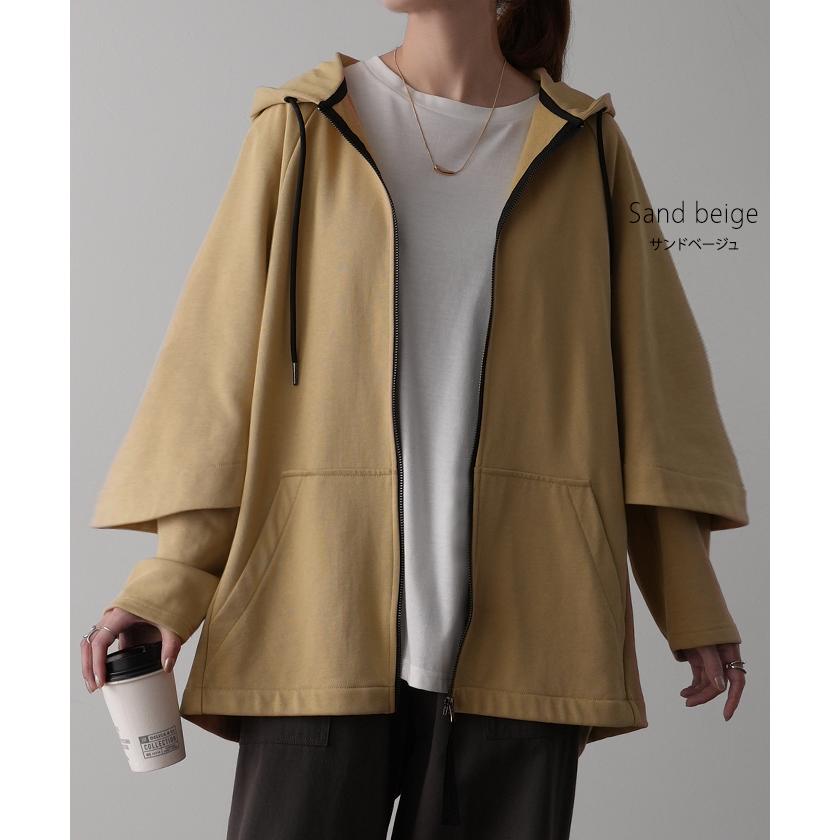 パーカー レディース アウター 2way 長袖 七分袖 トップス スウェット 二の腕カバー ライトアウター ケープ 羽織 | HUG.U | 19