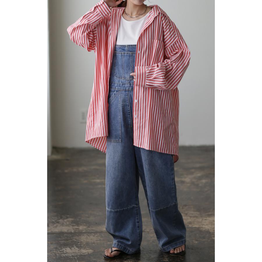 シャツ レディース トップス ストライプシャツ ストライプ 長袖 シワになりにくい チュニック 羽織 体型カバー ブラウス オーバーサイズ | HUG.U | 17