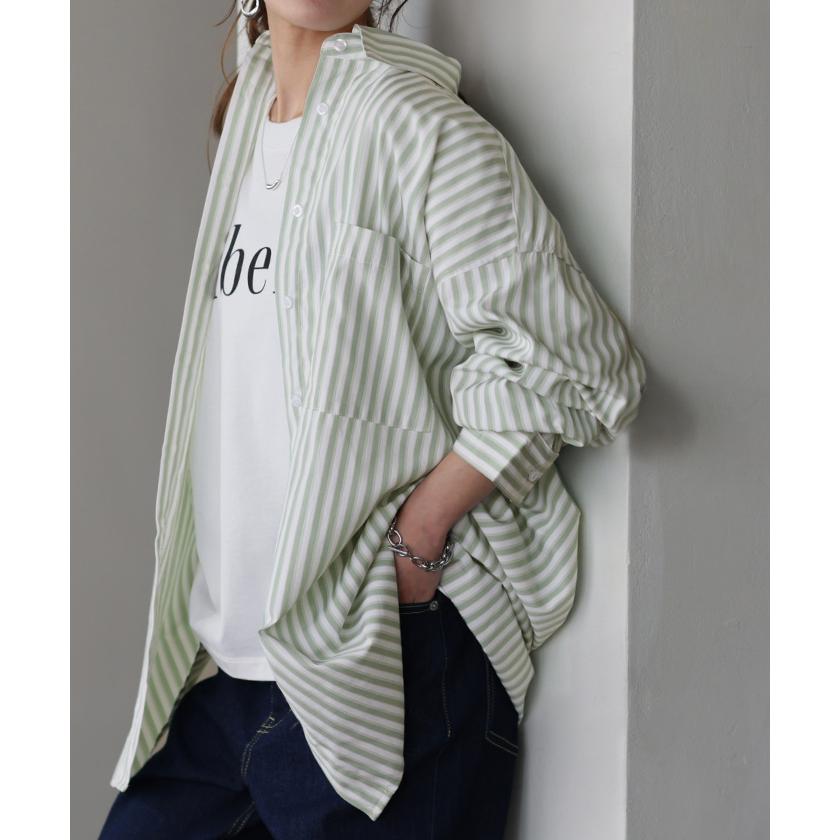 シャツ レディース トップス ストライプシャツ ストライプ 長袖 シワになりにくい チュニック 羽織 体型カバー ブラウス オーバーサイズ | HUG.U | 19