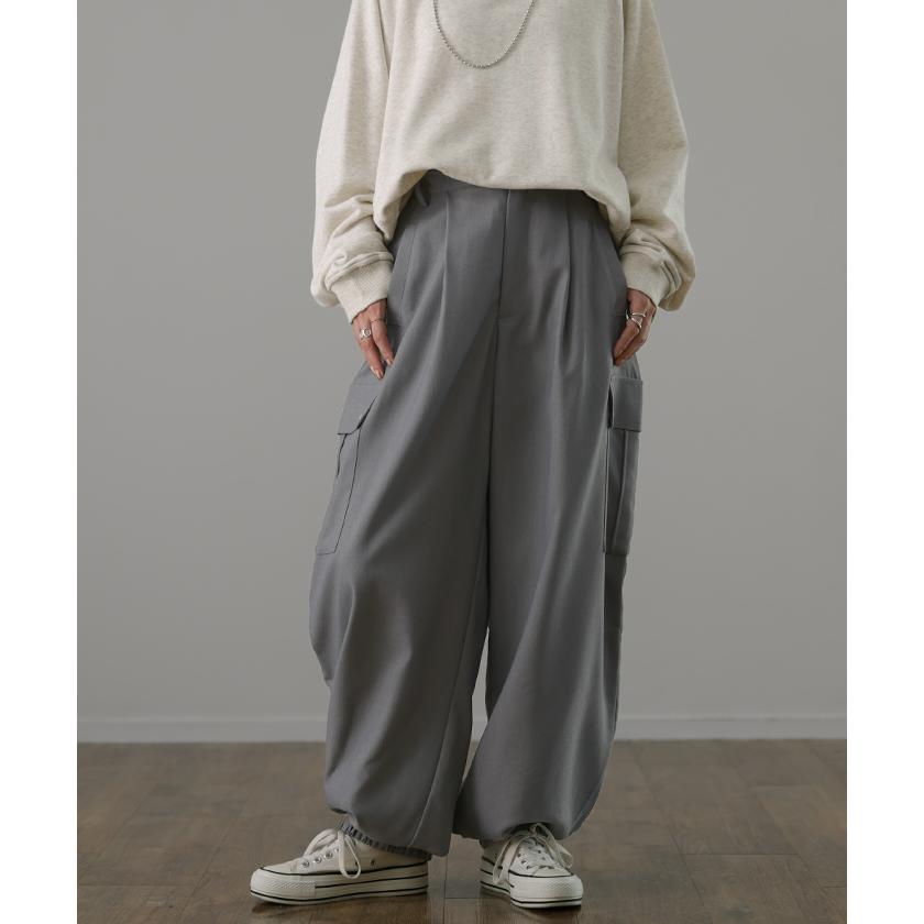 カーゴパンツ レディース 秋 新作 パンツ カーブパンツ カーゴ ワイドパンツ ジョガーパンツ ボトムス ロング ワイド サーカスパンツ タックパンツ ズボン | HUG.U | 09