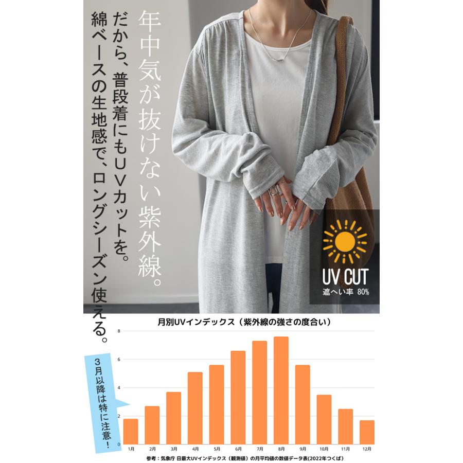 カーディガン レディース UVカット トップス 紫外線対策 ロング シアー ロングカーディガン 長袖 冷房対策 ナチュラル 羽織 | HUG.U | 08