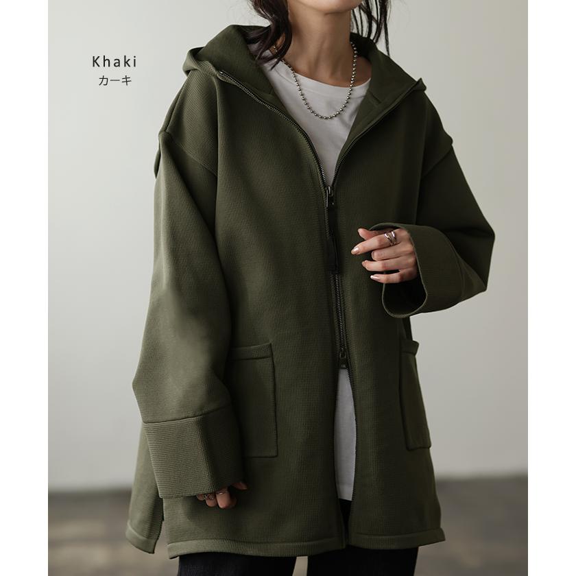 SALE パーカー レディース アウター ニット ニットパーカー 体型カバー ライトアウター フード フーディー 長袖 長め オーバーサイズ お尻が隠れる | HUG.U | 23