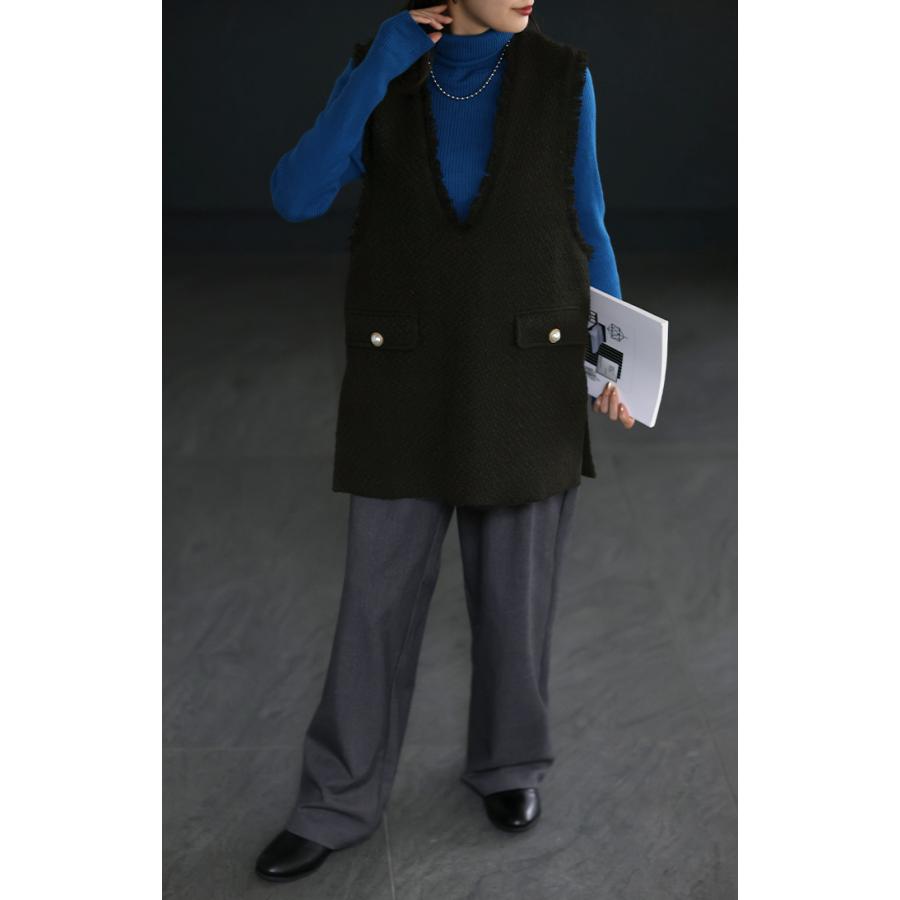 ベスト レディース トップス ツイード ジレ レイヤード 深V ツイードベスト Vネック 袖なし 体型カバー チュニック | HUG.U | 16