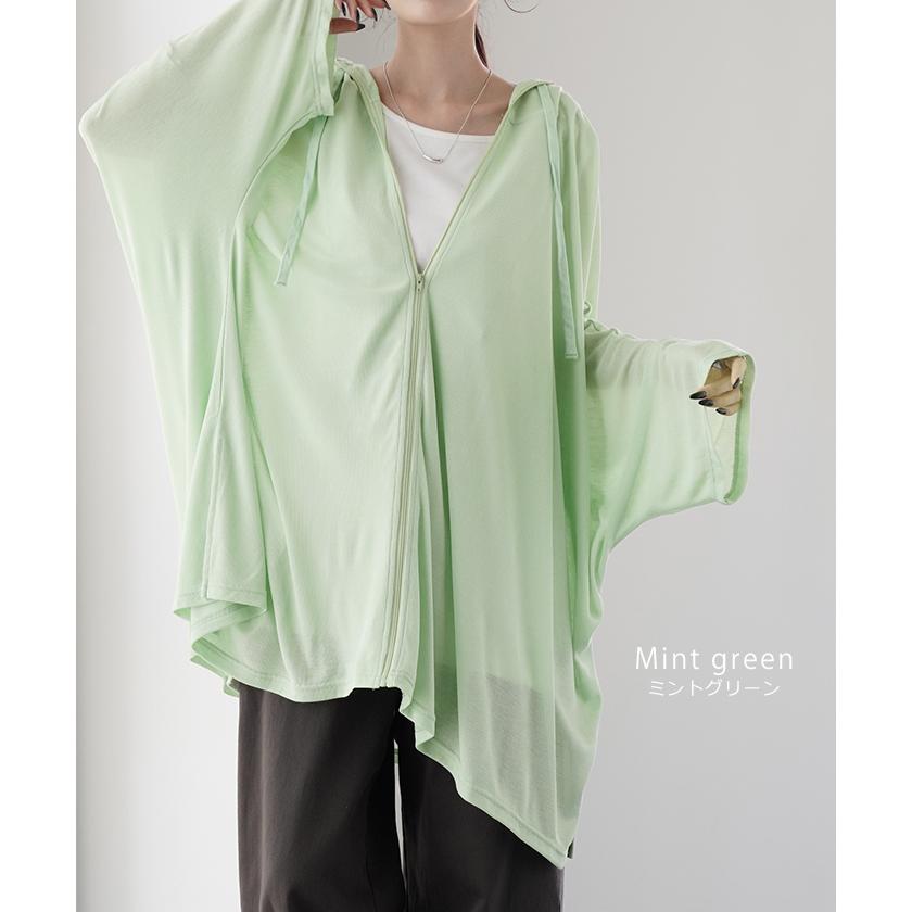 カーディガン レディース UVカット パーカー トップス 紫外線対策 薄手 涼しい 体型カバー 大きいサイズ ポンチョ 長袖 | HUG.U | 18