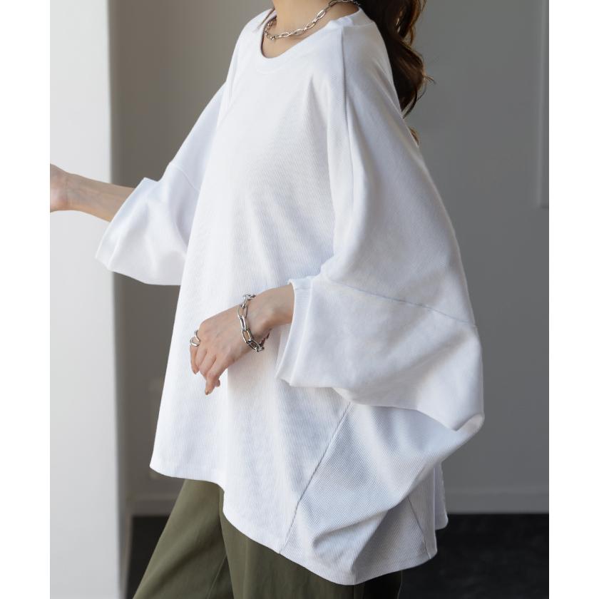 Tシャツ レディース トップス リブ 五分袖 ドルマン オーバーサイズ ゆったり 二の腕カバー 半袖 お尻が隠れる 大きいサイズ | HUG.U | 08