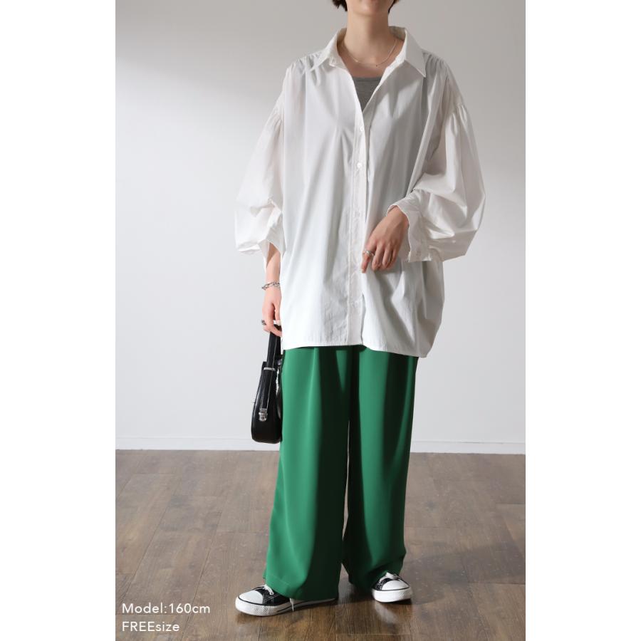 シャツ レディース トップス チュニック ブラウス ぽわん袖 バルーンスリーブ ギャザー フリル 長袖 羽織 体型カバー | HUG.U | 19