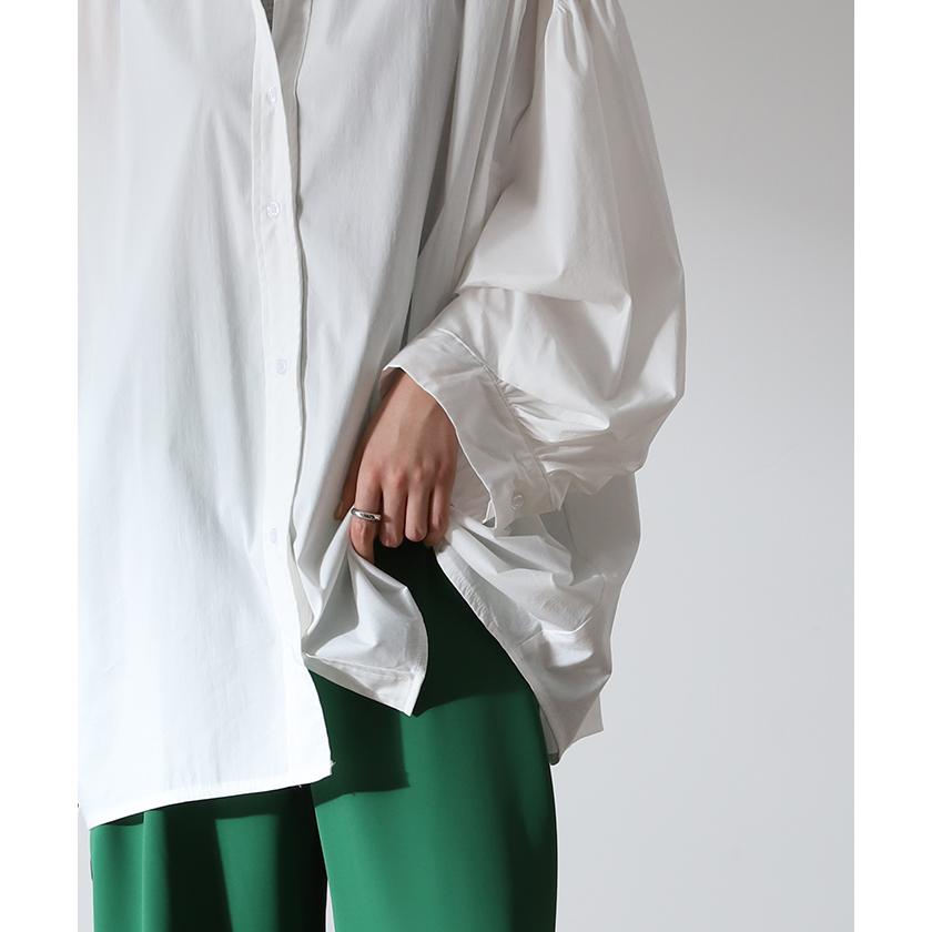 シャツ レディース トップス チュニック ブラウス ぽわん袖 バルーンスリーブ ギャザー フリル 長袖 羽織 体型カバー | HUG.U | 23