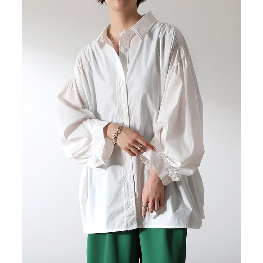 シャツ レディース トップス チュニック ブラウス ぽわん袖 バルーンスリーブ ギャザー フリル 長袖 羽織 体型カバー | HUG.U | 08