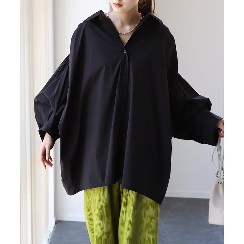 シャツ レディース トップス チュニック ブラウス ぽわん袖 バルーンスリーブ ギャザー フリル 長袖 羽織 体型カバー | HUG.U | 11