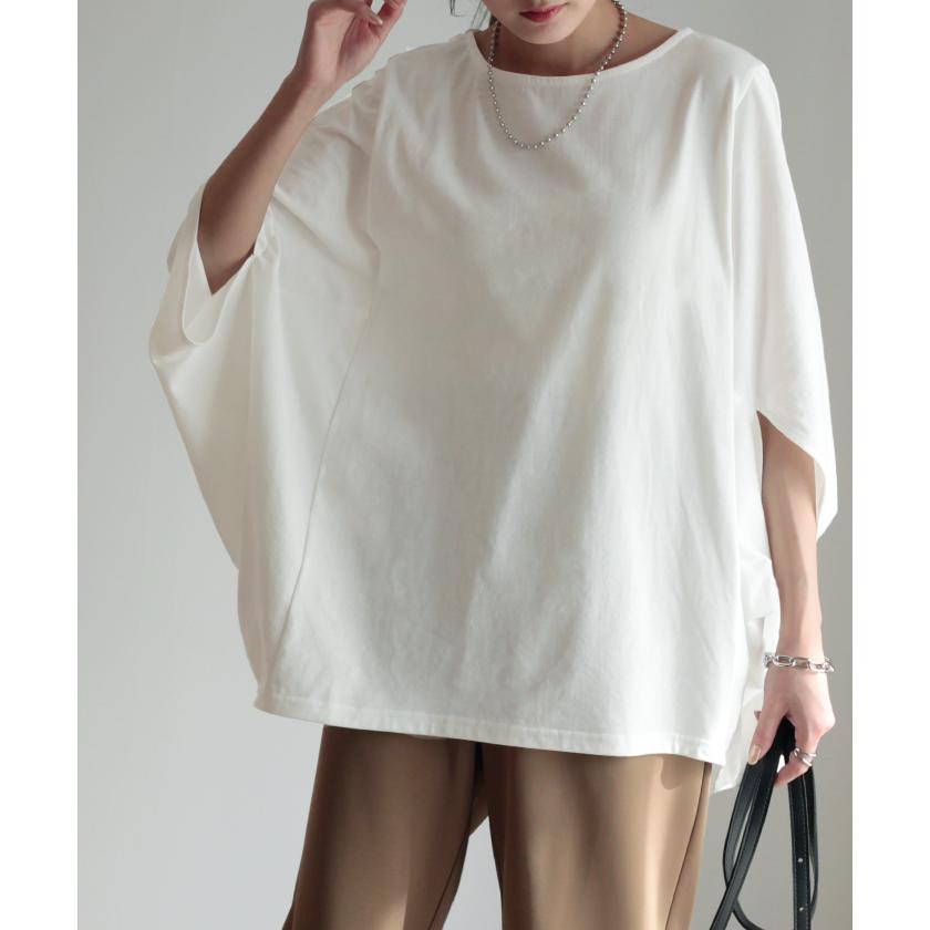 Tシャツ レディース トップス 二の腕カバー ドルマン チュニック 半袖 五分袖 お尻が隠れる オーバーサイズ | HUG.U | 20