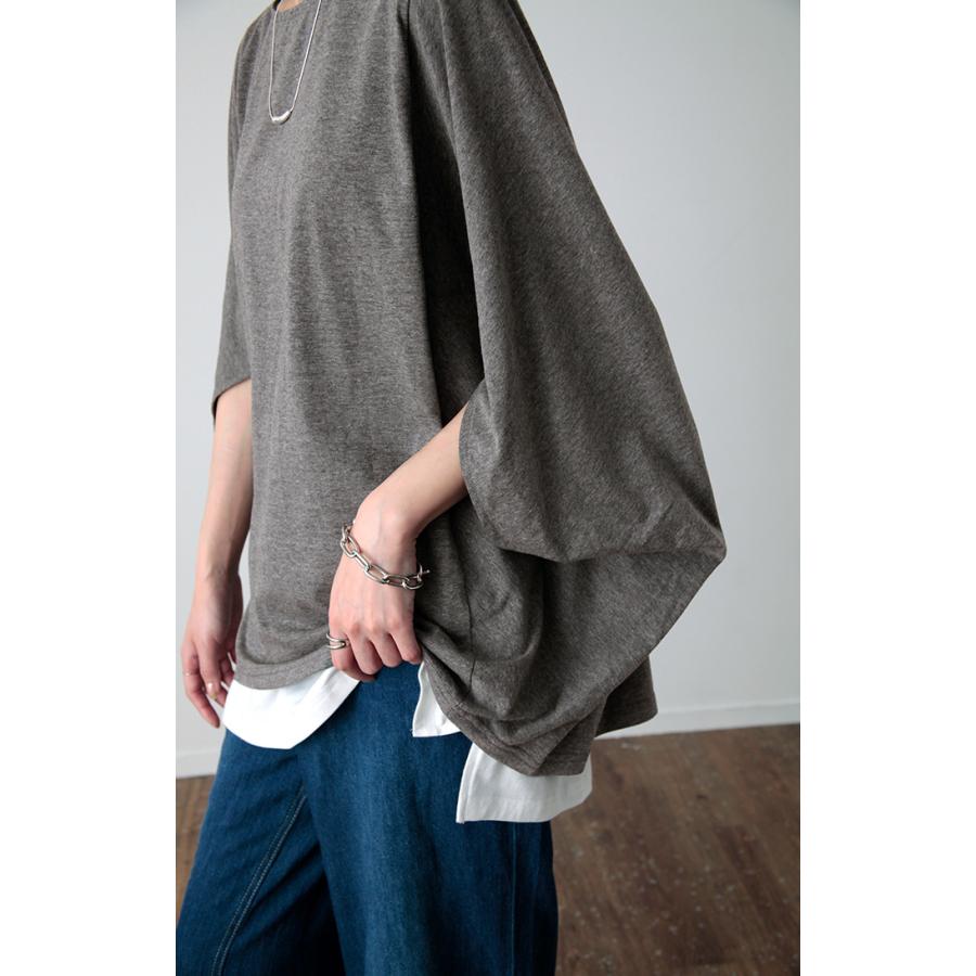 Tシャツ レディース トップス 二の腕カバー ドルマン チュニック 半袖 五分袖 お尻が隠れる オーバーサイズ | HUG.U | 24