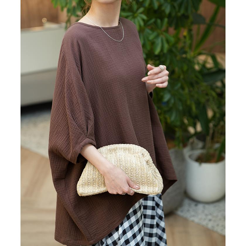 Tシャツ レディース トップス ダブルガーゼ ガーゼ 綿 チュニック ナチュラル 体型カバー コットン 半袖 二の腕カバー | HUG.U | 09