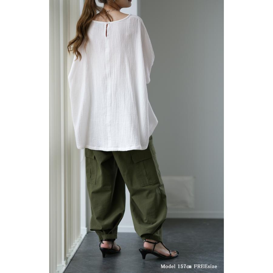 Tシャツ レディース トップス ダブルガーゼ ガーゼ 綿 チュニック ナチュラル 体型カバー コットン 半袖 二の腕カバー | HUG.U | 10