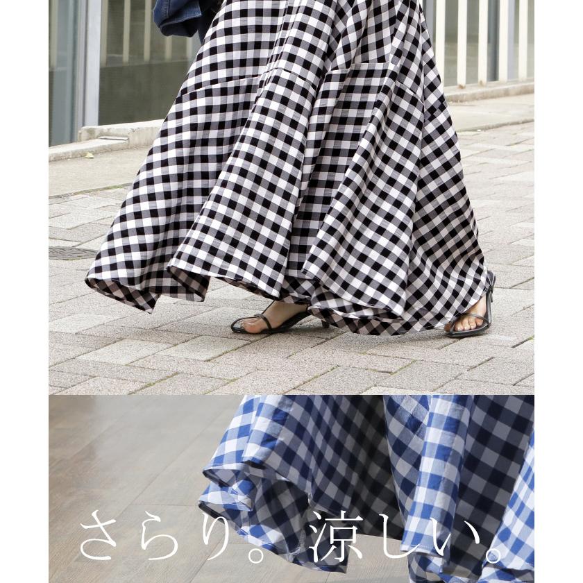 スカート ロングスカート チェック Aライン レディース ロング ブロックチェック ギンガムチェック 柄 ボトムス フレア ゴム | HUG.U | 13