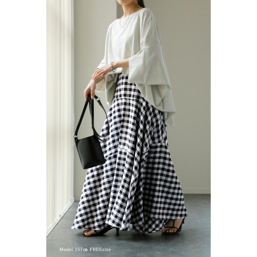 スカート ロングスカート チェック Aライン レディース ロング ブロックチェック ギンガムチェック 柄 ボトムス フレア ゴム | HUG.U | 18