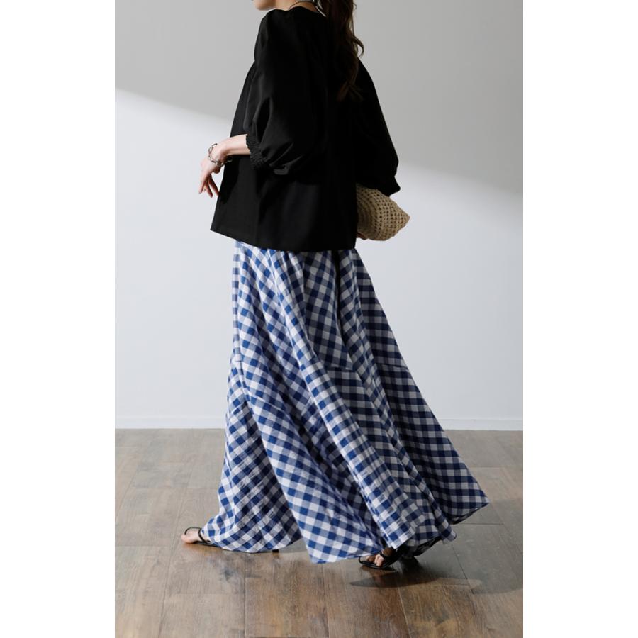 スカート ロングスカート チェック Aライン レディース ロング ブロックチェック ギンガムチェック 柄 ボトムス フレア ゴム | HUG.U | 10