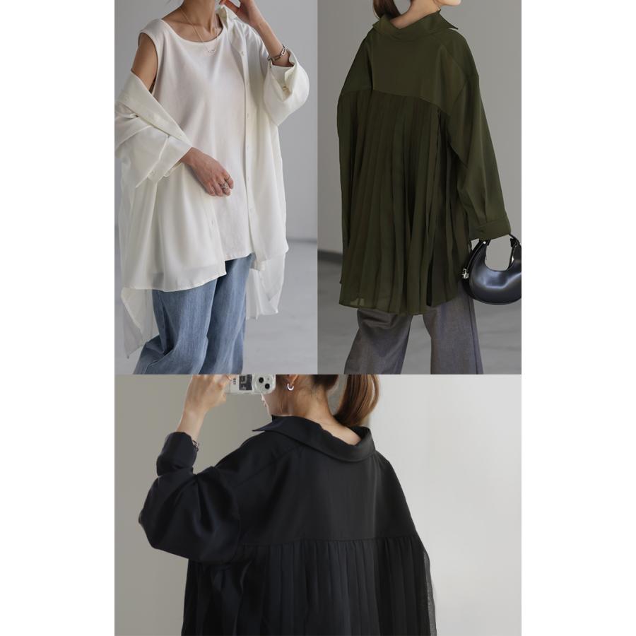 シャツ トップス レディース プリーツシャツ チュニック シフォン ブラウス バックプリーツ 羽織 長袖 | HUG.U | 18