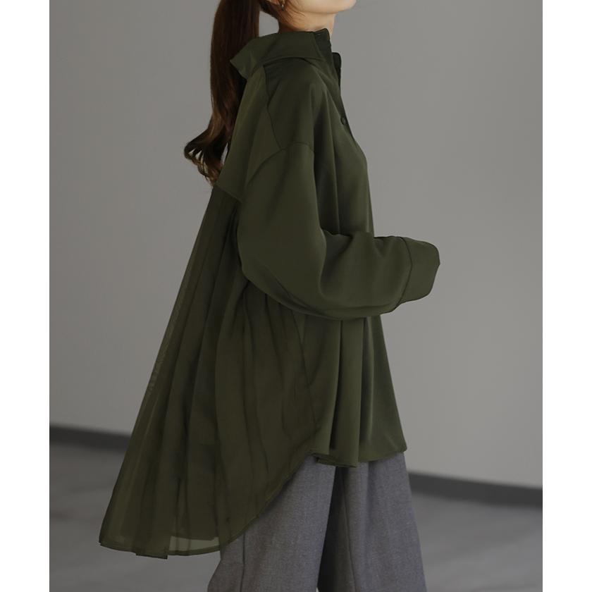 シャツ トップス レディース プリーツシャツ チュニック シフォン ブラウス バックプリーツ 羽織 長袖 | HUG.U | 07