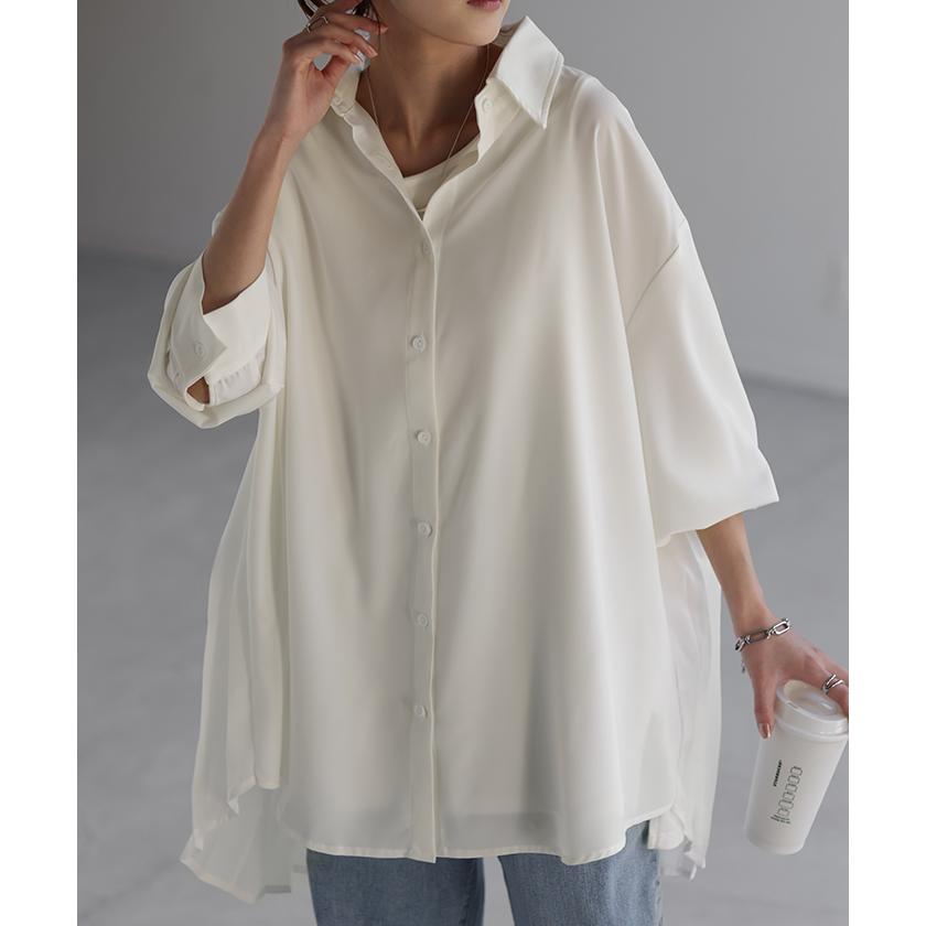 シャツ トップス レディース プリーツシャツ チュニック シフォン ブラウス バックプリーツ 羽織 長袖 | HUG.U | 11