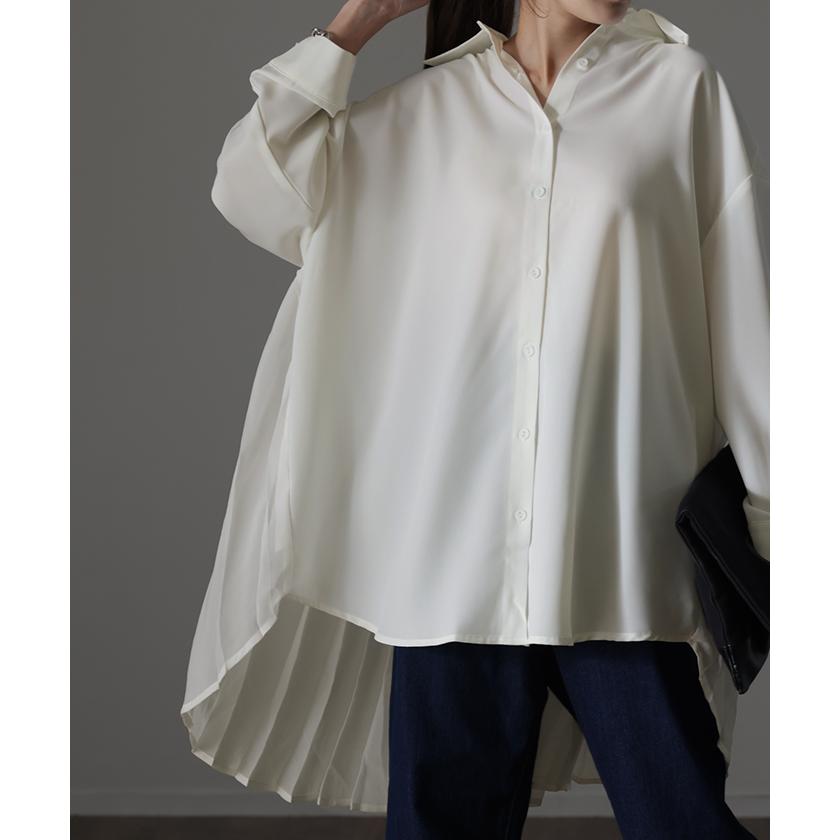 シャツ トップス レディース プリーツシャツ チュニック シフォン ブラウス バックプリーツ 羽織 長袖 | HUG.U | 11