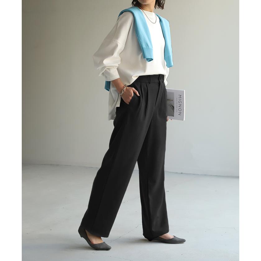 パンツ タックパンツ レディース タック ワイドパンツ ワイド ロング 大きいサイズ ボトム 体型カバー タイムセールSW2 | HUG.U | 10