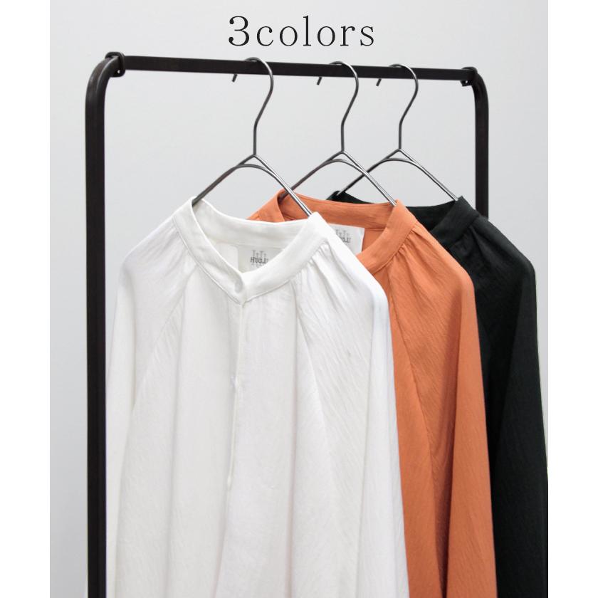 シャツ レディース トップス 変形 シアーシャツ とろみ ブラウス チュニック 長袖 羽織 袖ボタン マントスリーブ バンドカラー | HUG.U | 14