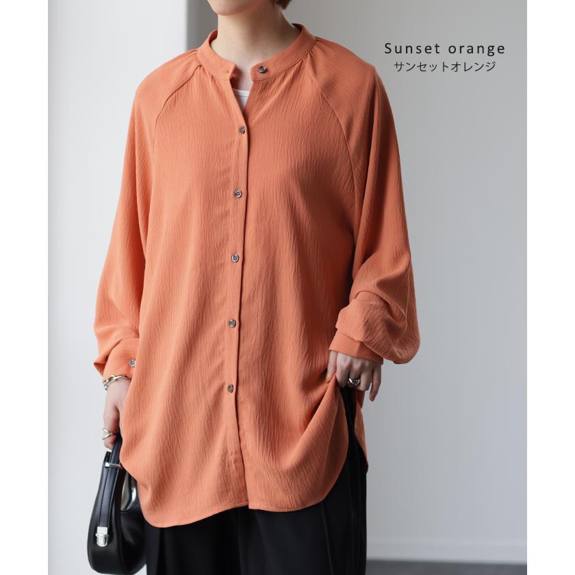 シャツ レディース トップス 変形 シアーシャツ とろみ ブラウス チュニック 長袖 羽織 袖ボタン マントスリーブ バンドカラー | HUG.U | 15