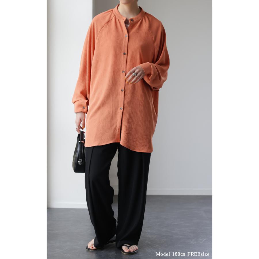 シャツ レディース トップス 変形 シアーシャツ とろみ ブラウス チュニック 長袖 羽織 袖ボタン マントスリーブ バンドカラー | HUG.U | 09