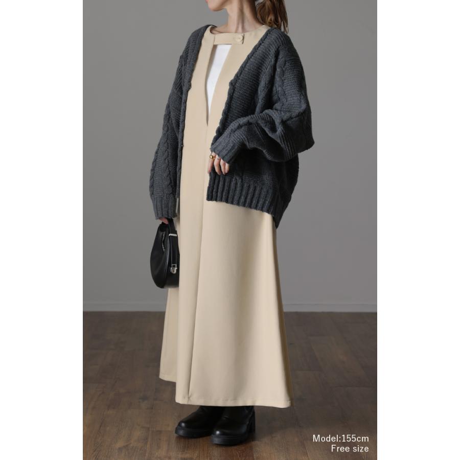 ワンピース レディース ロング きれいめ 2way ノースリーブ レイヤード Vネック オケージョン ドレス 袖なし | HUG.U | 19