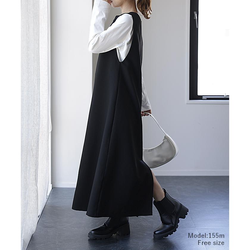 ワンピース レディース ロング きれいめ 2way ノースリーブ レイヤード Vネック オケージョン ドレス 袖なし | HUG.U | 08