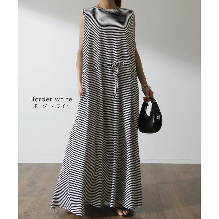 ワンピース レディース ノースリーブ ロング ロングワンピース Aライン ブラウジング タンクトップ タンクワンピース 袖なし カットソー | HUG.U | 16