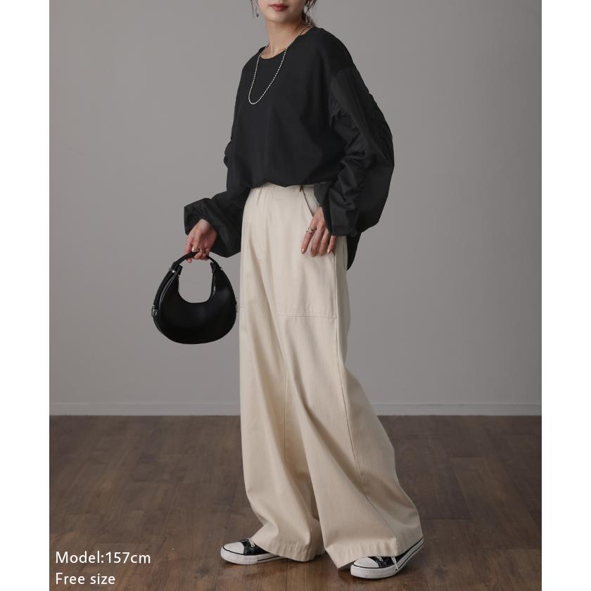 トップス レディース カットソー ブラウス パフスリーブ ロンT レイヤード 重ね着 ボリューム袖 ぽわん袖 シャツ ドッキング タイムセールSW2 | HUG.U | 18