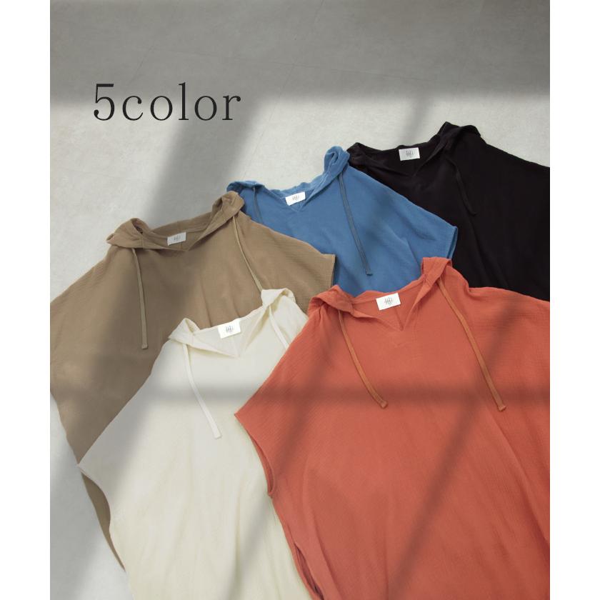 ワンピース レディース コットン 綿 100% 半袖 パーカーワンピース ロング ナチュラル ワンピ ガーゼ Vネック フード | HUG.U | 13